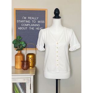 Madewell Ruffle Sleeve V-Neck Button Down in Ivory Size XXS